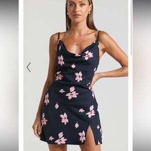 Showpo mini floral navy and pink dress